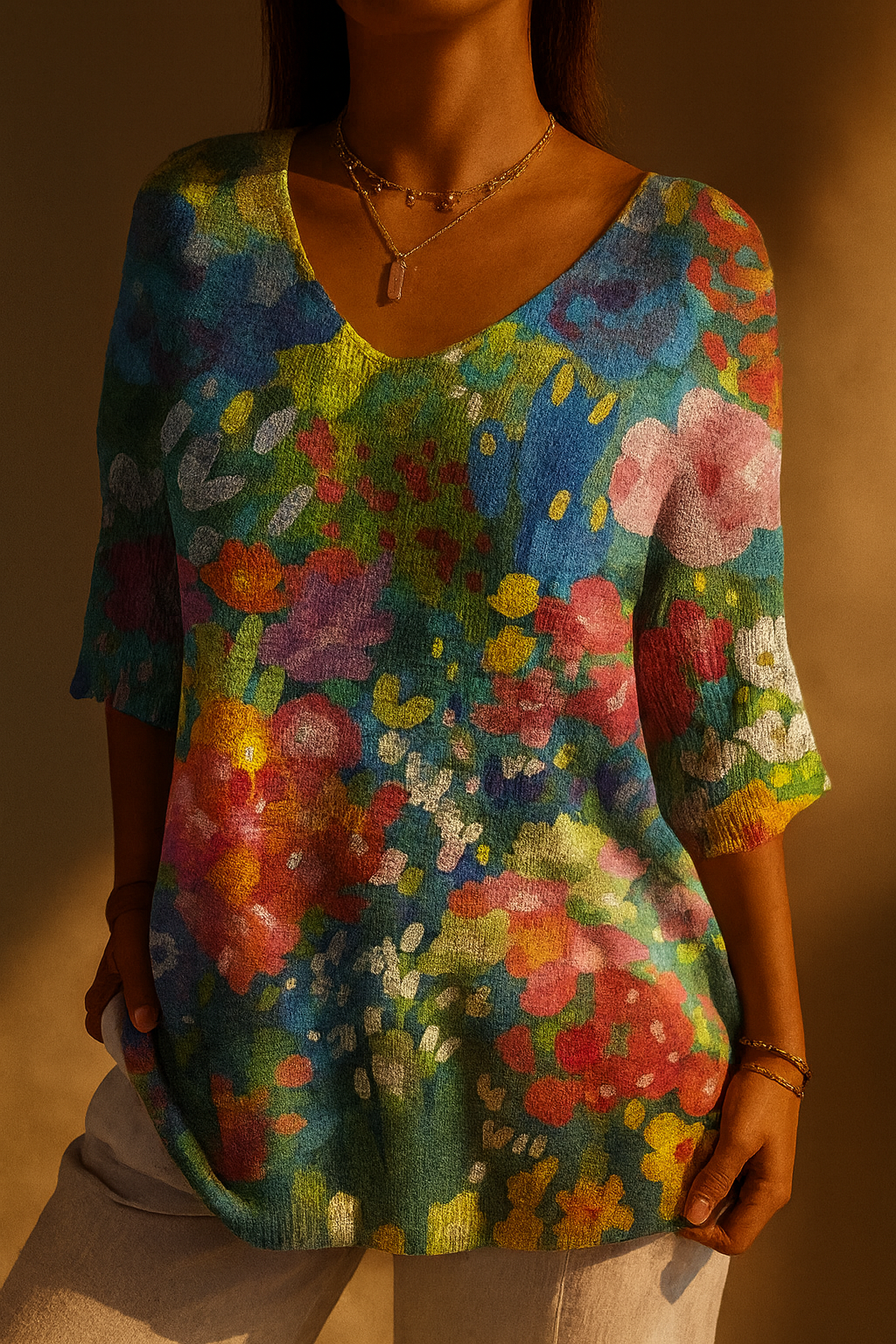 Thelma - Women's Vintage Lovely Floral Art Print Casual Pullover Knit-15544857035125-Mirella Fiore