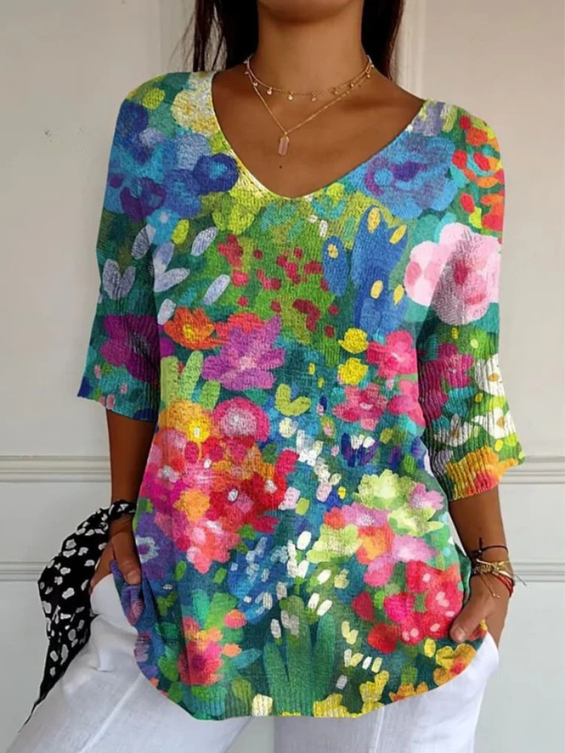 Thelma - Women's Vintage Lovely Floral Art Print Casual Pullover Knit-15544857035125-Nancy & Mae Savannah