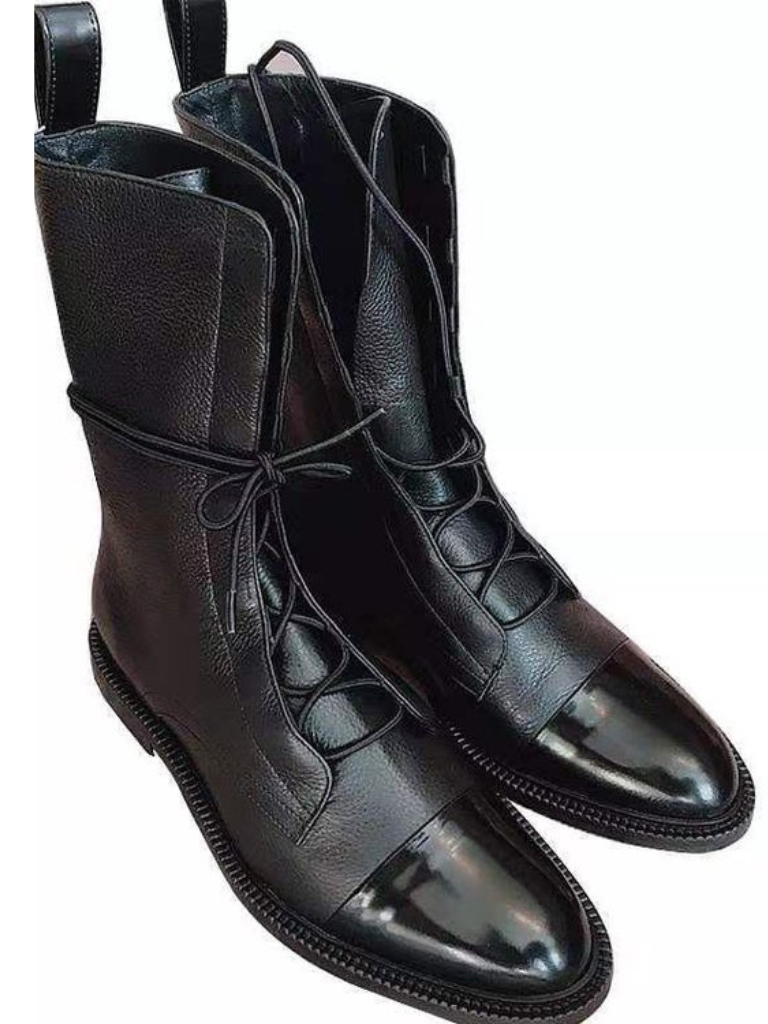 VICTORIA - POLISHED LACE-UP BOOTS-15549014442357-Nancy & Mae Savannah