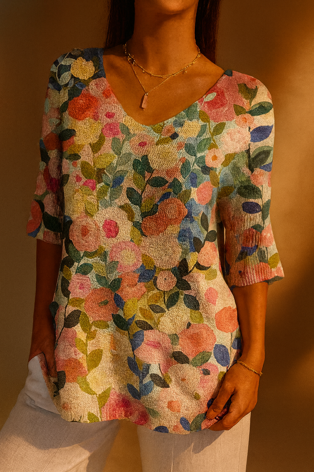 Vivian - Colorful Spring Floral Garden Printed Women's Casual Pullover Knit-15544857100661-Nancy & Mae Savannah