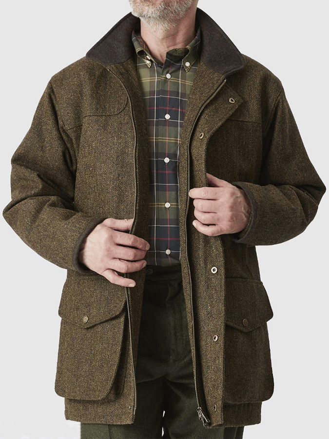 Zander - Men's Western Vintage Outdoor Hunting Zip Button Herringbone Casual Jacket-15551926698357-Mirella Fiore