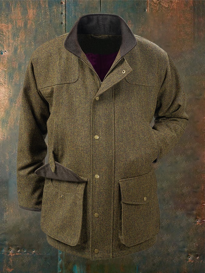 Zander - Men's Western Vintage Outdoor Hunting Zip Button Herringbone Casual Jacket-15551926698357-Nancy & Mae Savannah