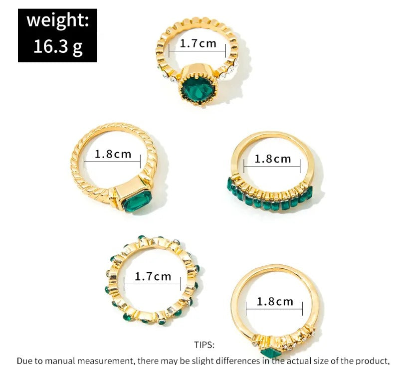 Zarina Exquisite Emerald Gold Ring Set-15548286173557-Mirella Fiore