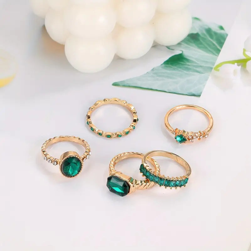 Zarina Exquisite Emerald Gold Ring Set-15548286173557-Nancy & Mae Savannah