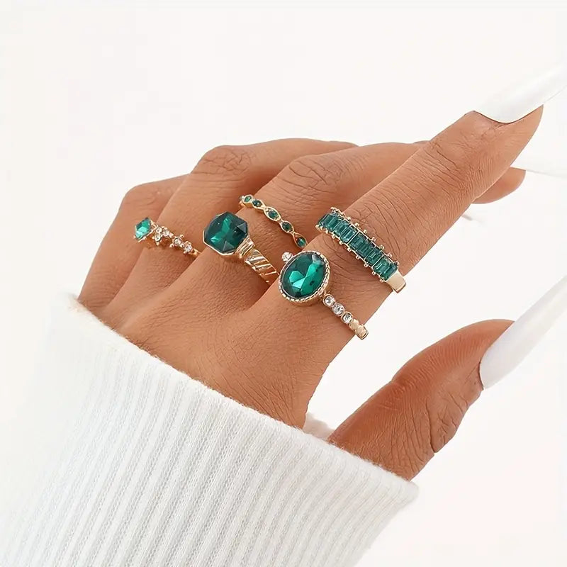 Zarina Exquisite Emerald Gold Ring Set-15548286173557-Nancy & Mae Savannah