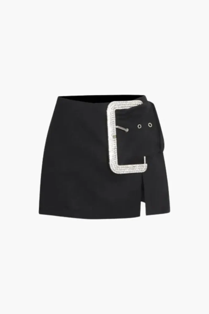 Zeno – Crystal buckle detail – High-split mini skirt-15133677420917-Nancy & Mae Savannah