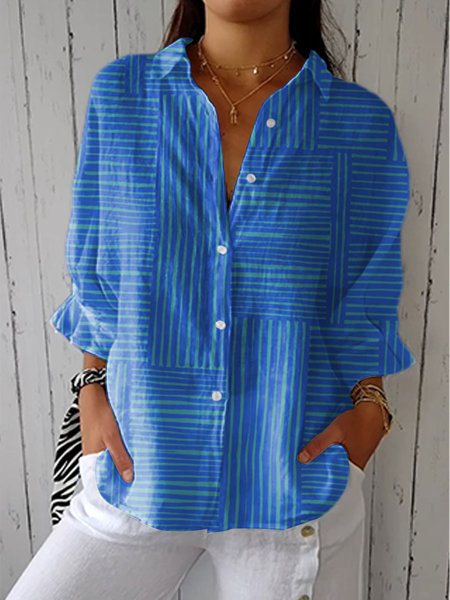 Zoey - Azure Stripe Blouse-15542180413813-Mirella Fiore